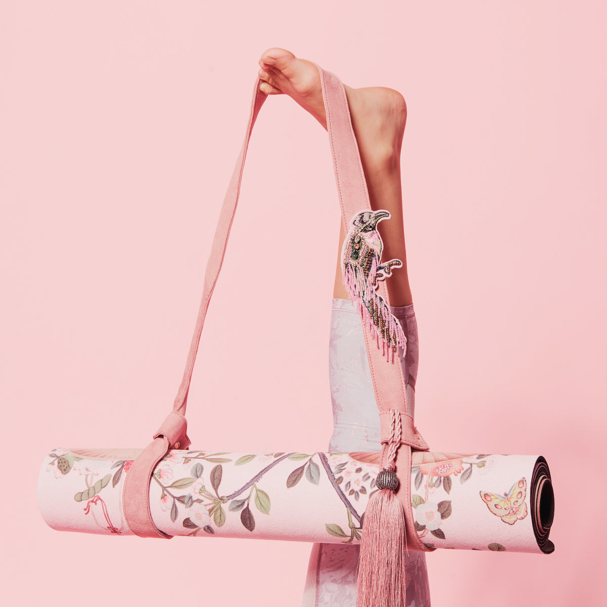 Luxury Pink Rose Gold Sparkly Glitter Fringe Yoga Mat by La Femme
