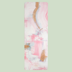 A PU yoga mat with a geometric brushstroke print in pink, white, and beige tones.