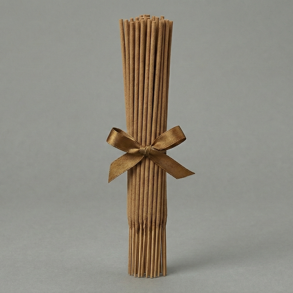 Bamboo sticks tied with a ribbon on a gray background